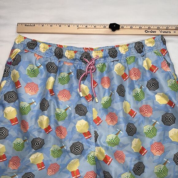 Peter Millar Swim Trunks Men Size L Blue Umbrella Legs Print Shorts Beach Preppy - Picture 7 of 16